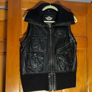Harley-Davidson XL Tall Dark Brown/Black Leather Vest Shawl Neck 97105-09VT